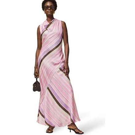 Ro&Zo Womens Phoebe Stripe Cowl Neck Satin Dress