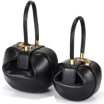 Genuine Leather Round Dumpling Pouch Handbag