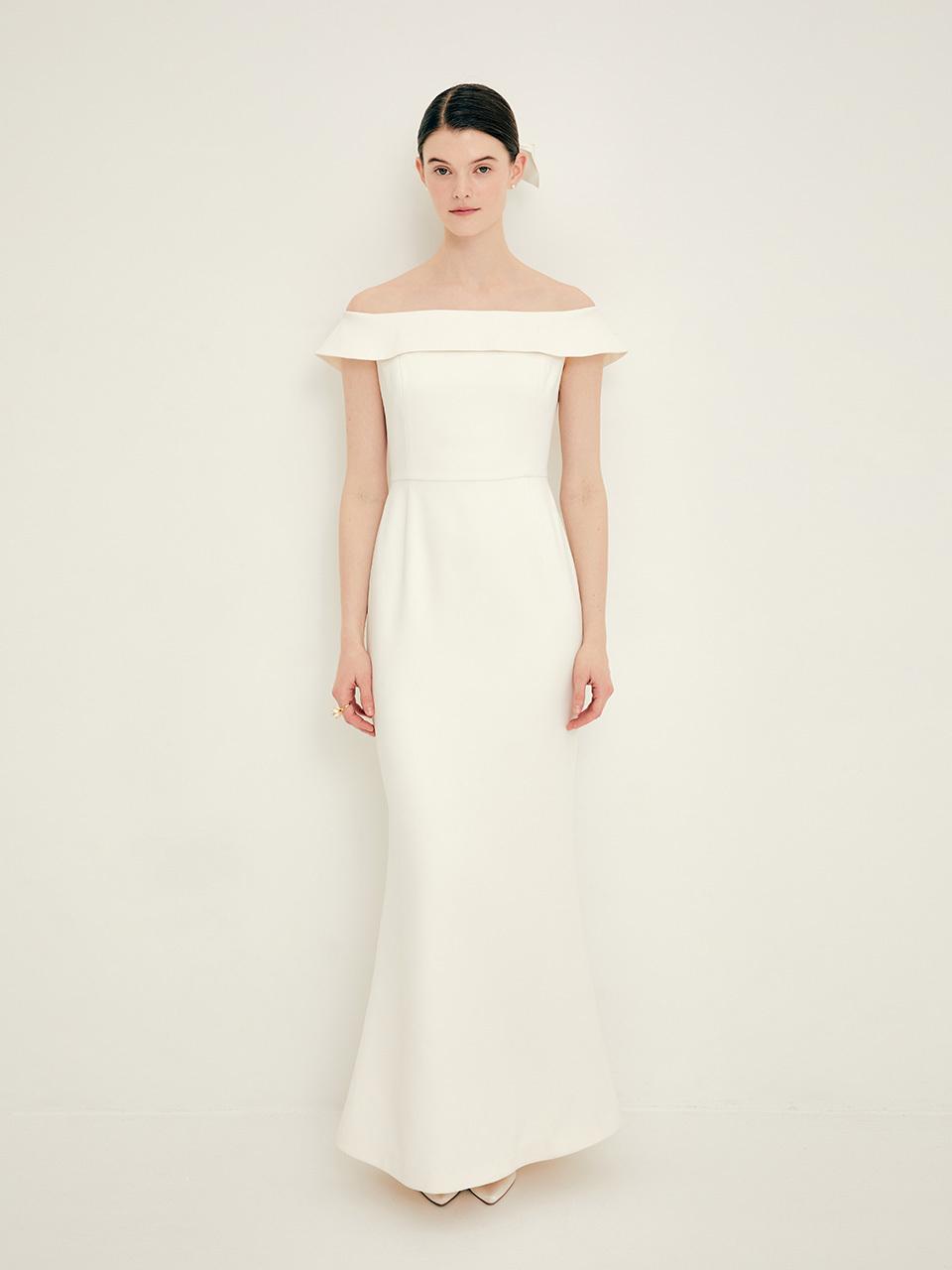 BIBIANE Off Shoulder Semi Mermaid Maxi Dress [Ivory]