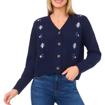 CeCe Women's Floral Embroidered Wool-Blend Pointelle Cardigan