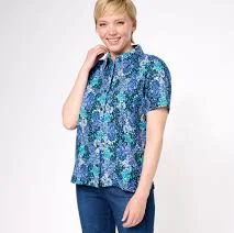 "As Is" Isaac Mizrahi Live! Printed Linen Button Front Resort Shirt