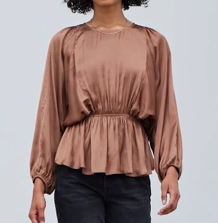 Elegant Long Sleeve Satin Tie-Back Blouse