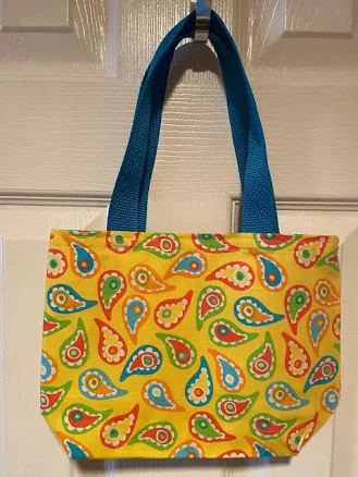 Handmade Yellow Paisley with Coordinated Turquoise Lining Mini Tote Bag - New