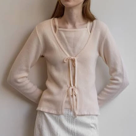 BEMUSE MANSION Ribbon Layered Cardigan