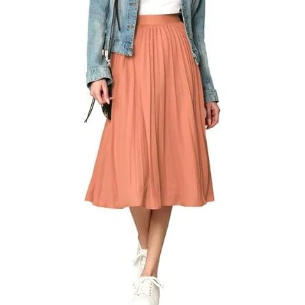 Made by Johnny Women's High Elastic Waist Pleated Mid A-Line Swing Skirt