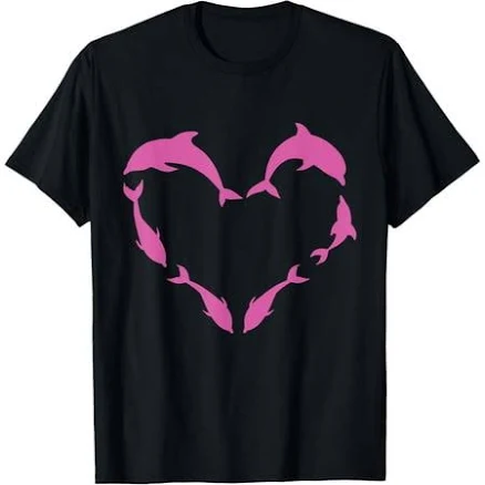 Sassalilly Heart Shaped Dolphins Cute Dolphin Costume Pink Sea Dolphin T-Shirt, Women's, Size: Large, Black