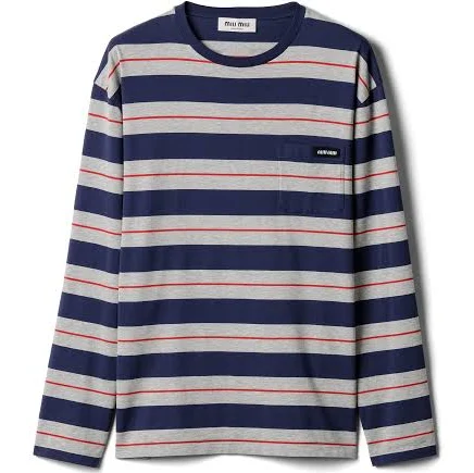 Miu Miu Logo Motif Long-Sleeved Cotton Jersey T-Shirt