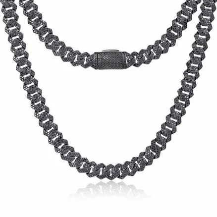S925 2 Rows Black Moissanite Cuban Link Chain in Black Gold