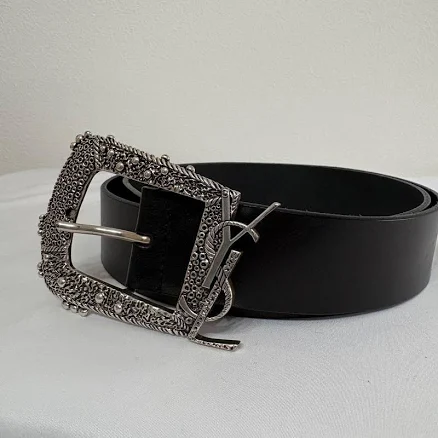 Saint Laurent Cheyenne Monogram Ysl Logo Western Leather Buckle Black