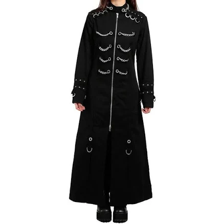 Gothic Maxi Trench Coat | Punk Military Style with Chains