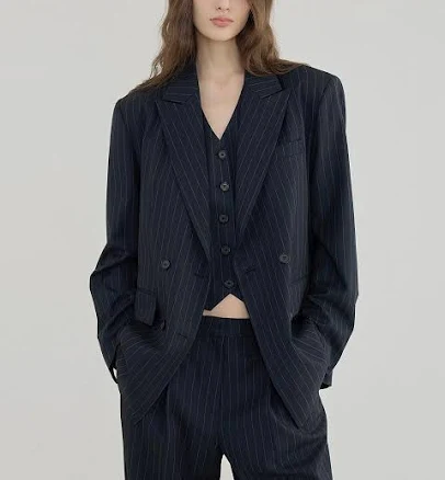 Q’SRB Striped Double-Breasted Wool Jacket
