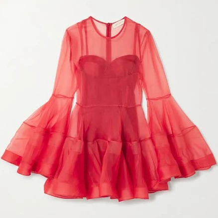 Zimmermann Rebellion Lantern Silk-tulle Mini Dress - Women - Red Dresses - XXL
