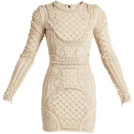 Balmain Dresses | Balmain Bead-Embellished Body-Con Mini Dress | Color: Cream/White | Size: Xsm | Jonardbraga's Closet