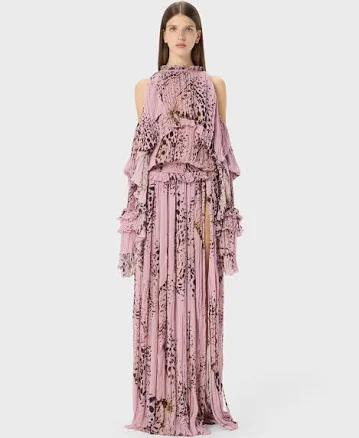 Blumarine Long printed Plissé Georgette Dress