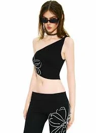 BONG One Shoulder Cropped Top - Black / L