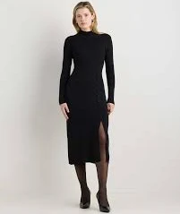Cotton Cashmere Side Slit Midi Dress