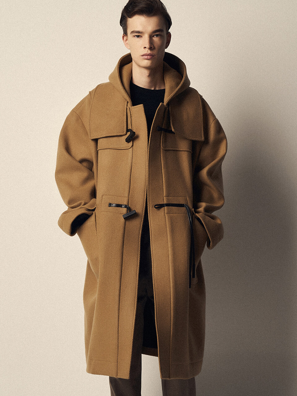Oversized Fit Hood Duffle Coat_Beige