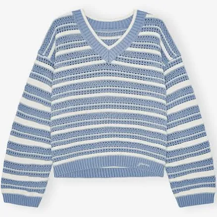 GANNI Organic Striped Cotton V-neck Sweater