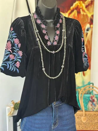 Velvet Embroidered Top