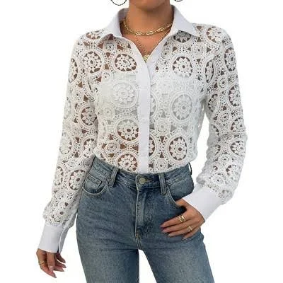 Women's Oversized Lace Button-Down Shirt