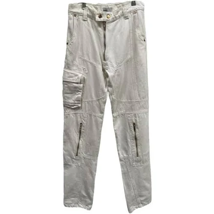 Gmbh White Cotton Cargo Trousers with Gold Detailing Size 30