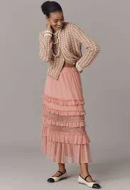Maeve Ruffled Tulle Tiered Midi Skirt