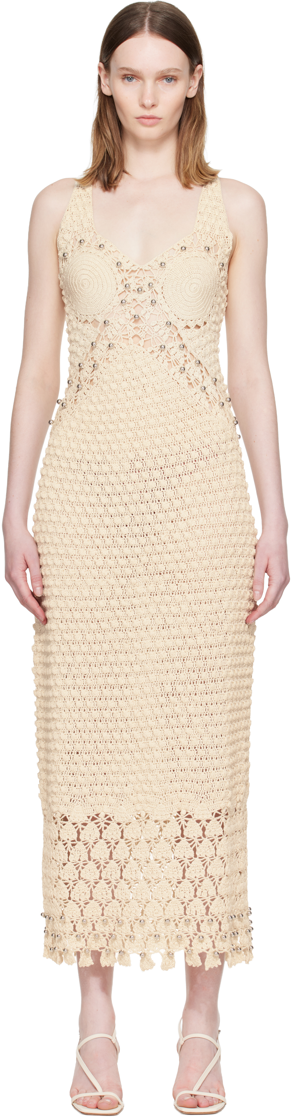 Beige Handmade Crochet Midi Dress