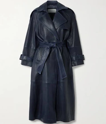 Nour Hammour Claudia Belted Textured-leather Women Trench Coat