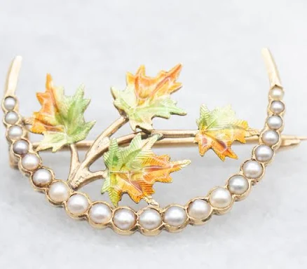 Antique Harvest Moon Seed Pearl Brooch