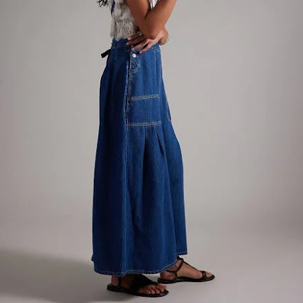 Free People Arabella Denim Low Square Neck One-Piece Skirtall