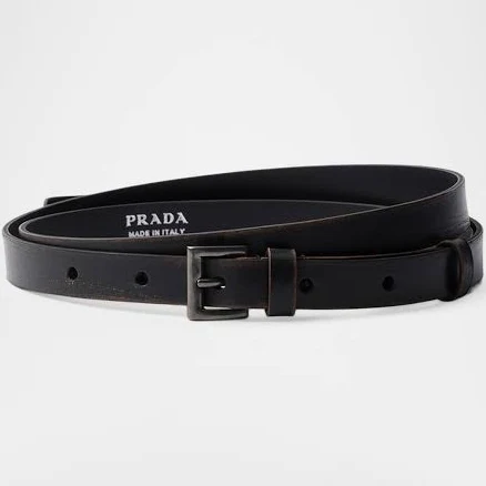 Prada Men's Leather Square-Buckle Belt, Black, Men's, 105 (38''), Belts Leather Belts