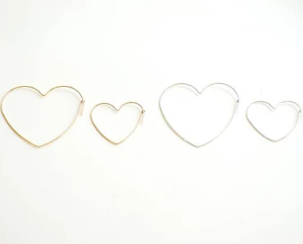 14k Gold Filled or Sterling Silver Heart Wire Hoop Earrings