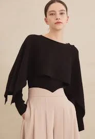Lila Cape Knit Top (Black) - GRACE U