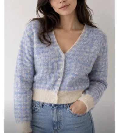 Urago Wool Blend Gingham Check Cropped Cardigan