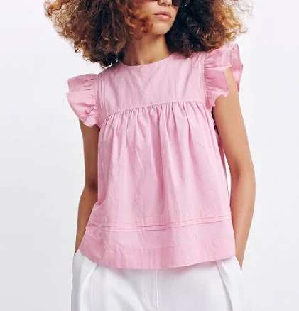 Flutter Sleeve Pin Tuck Blouse
