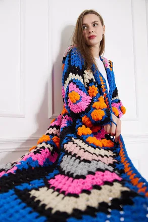 Hand Knit Long Crochet Boho Cardigan Jacket