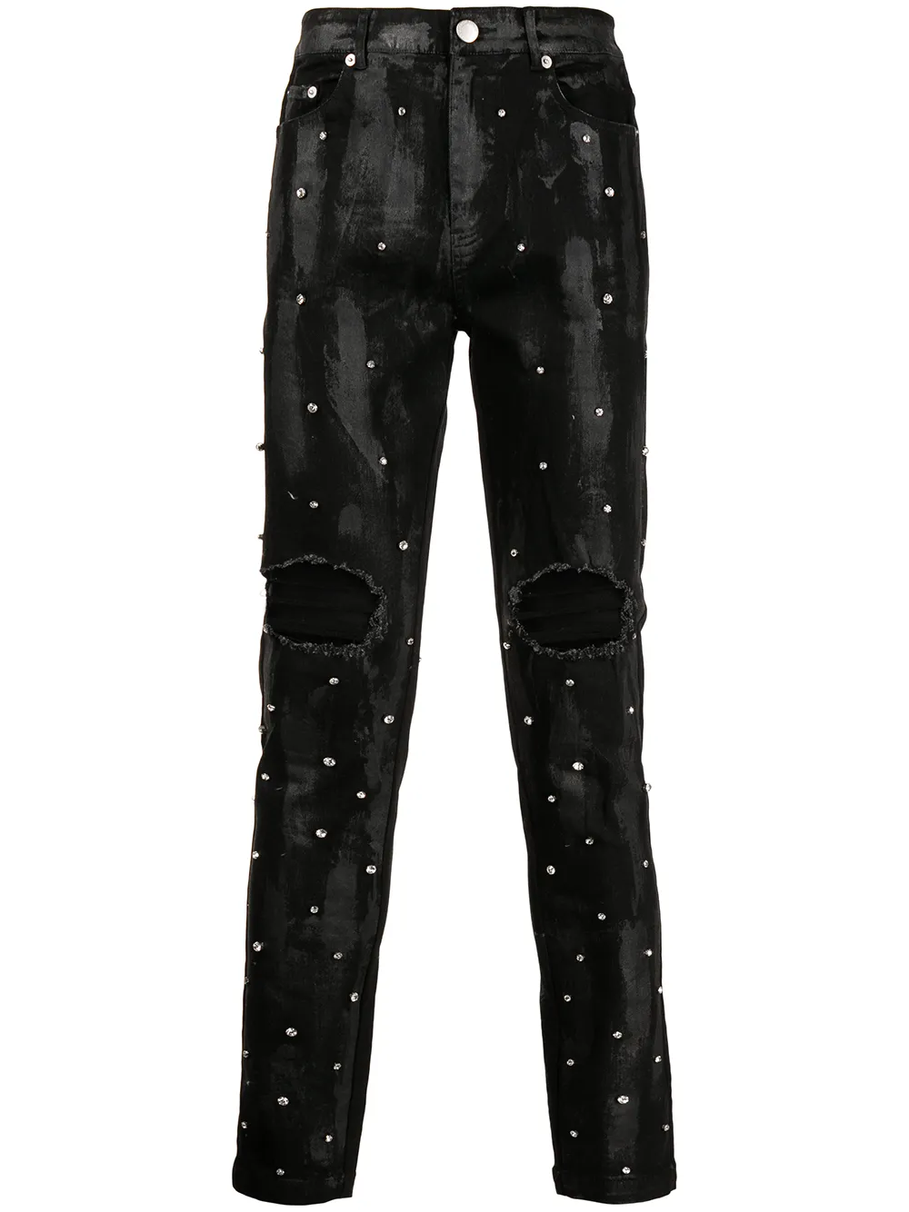 Distressed Wax-appliqué Jeans