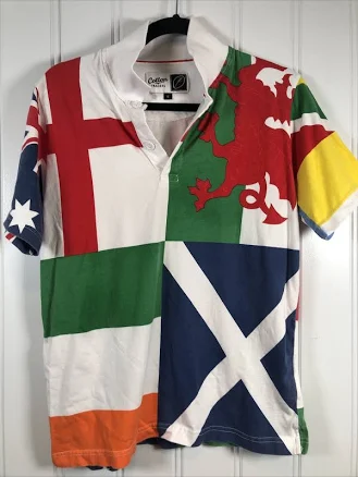 Cotton Trader Rugby Ten Nations Flags Polo Shirt Small Short Sleeve