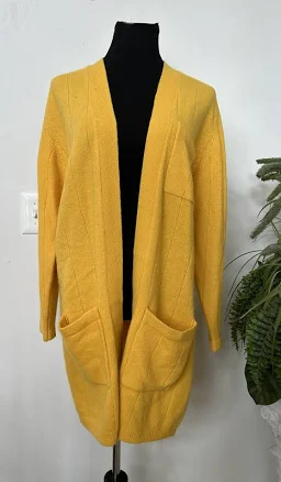 Liz Claiborne Yellow Lamb Wool Angora Rabbit Hair Open Front Cardigan