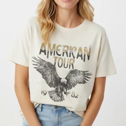 Vintage Inspired Band Tour Graphic Tee with Short Sleeves