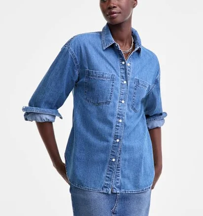On 34th Women's Denim Patch Pocket Shirt