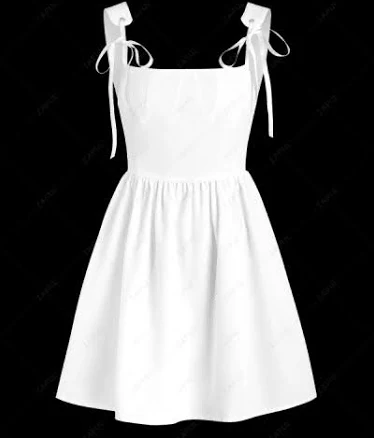 Women's A-Line Shirred Smocked Back Mini Dress with Ribbons and Bow Tie