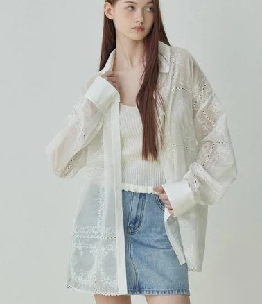 ROMANCHIC Lace Patchwork Shirt (White) by W Concept