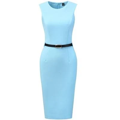 Inspire CHIC Women's Belted Round Neck Sleeveless Sheath Dress