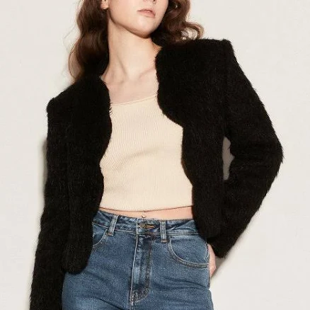 mudidi Wool scallop crop jacket 001 Black