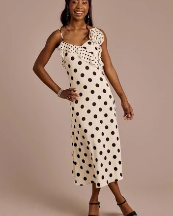 Adelyn Rae Polka Dot V-Neck Ruffle Sheath Dress