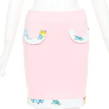 MOSCHINO COUTURE! 2022 Runway Calico Animals pink cream mini skirt IT38 XS