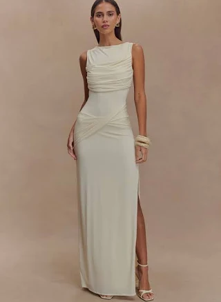 MESHKI Henley Slinky Drape Maxi Dress