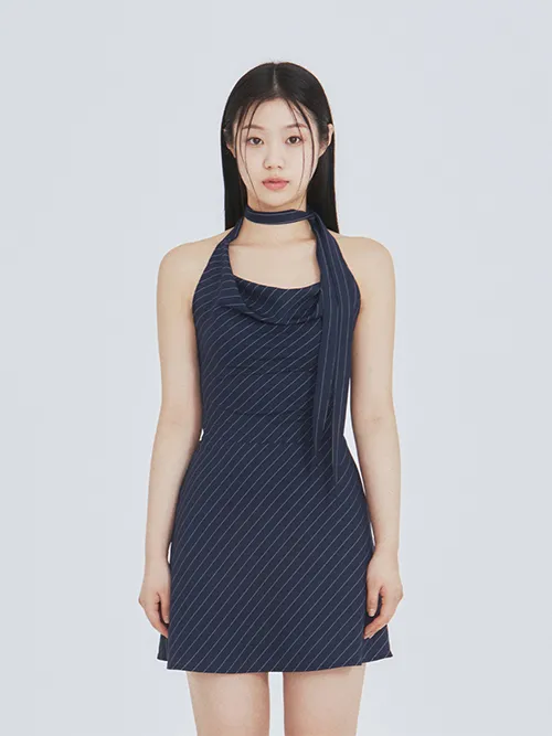 Scarf Flare Dress (Navy)