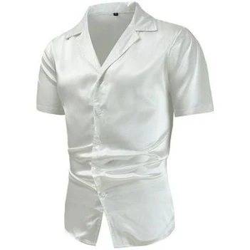 Ctreela Men's Hipster Shiny Silk Satin Dress ShirtCtreela Men's Hipster Shiny Silk Satin Dress Shirt